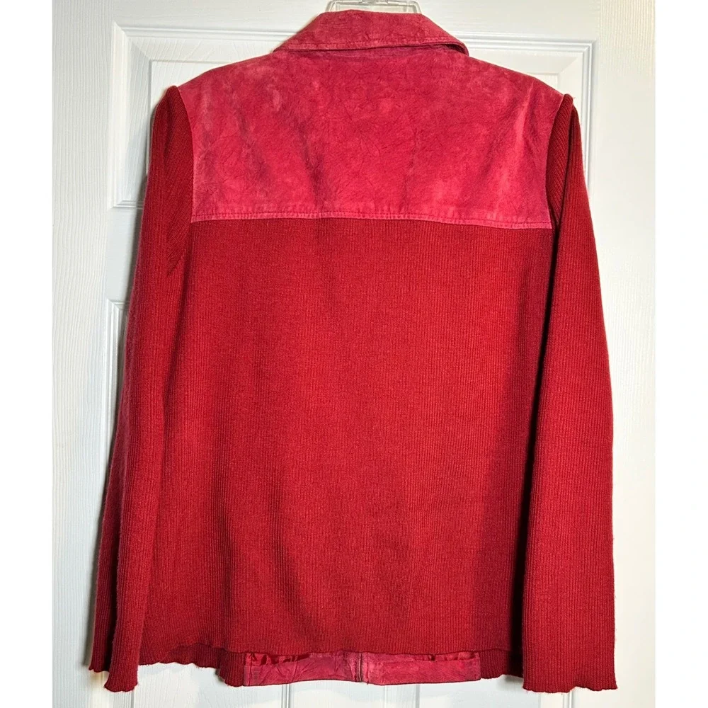 Coldwater Creek Red Leather‎ Suede Knit Zip Front Jacket Women 1X